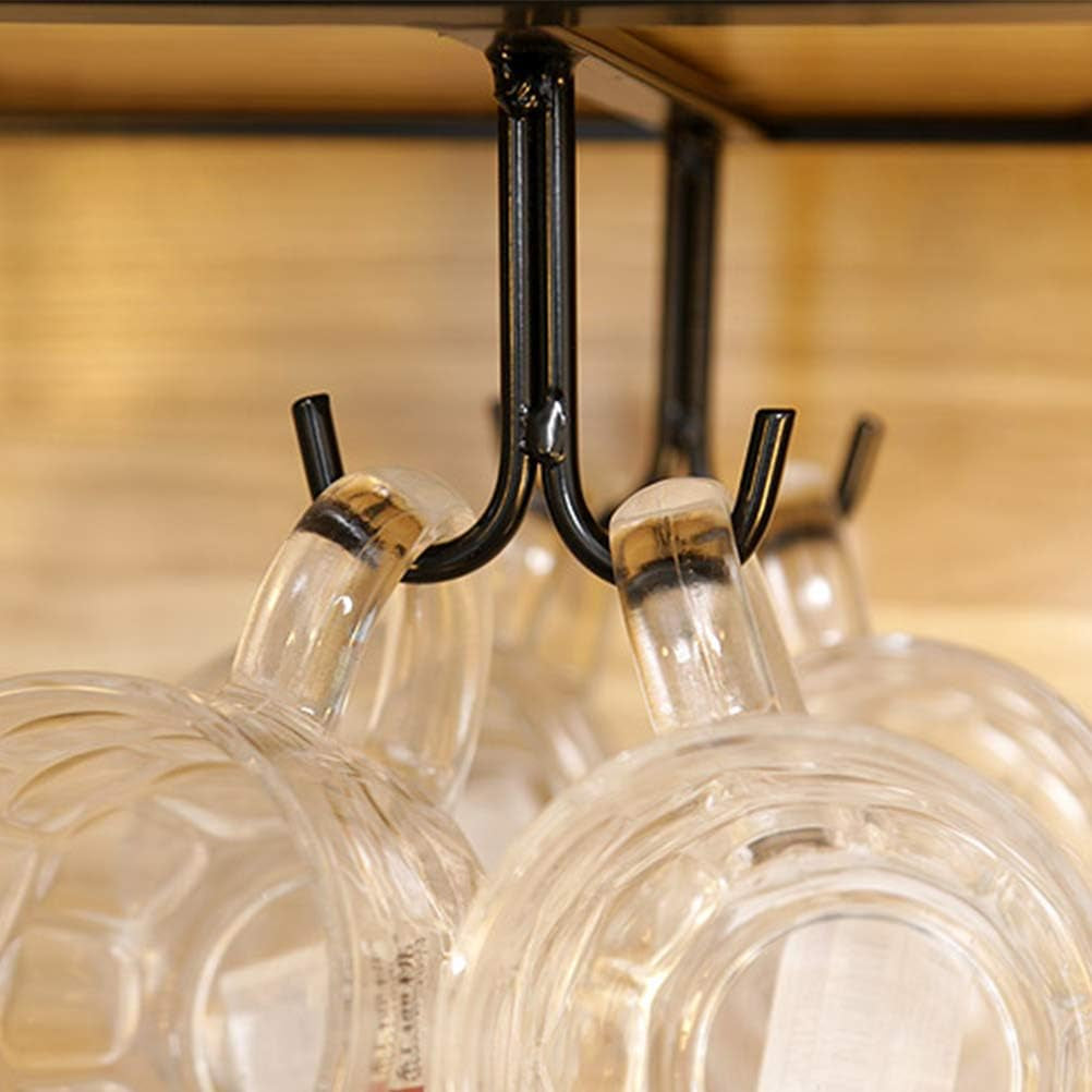 L 4 Pack Mugs Hooks under Cabinet Mug Rack, Coffee Cups Holder, Mugs Drying Racks, Mug Organizer Rack Cup Holder under Shelf 12 Hanging Hooks Rack for Mugs, Coffee Cups and Kitchen Utensils