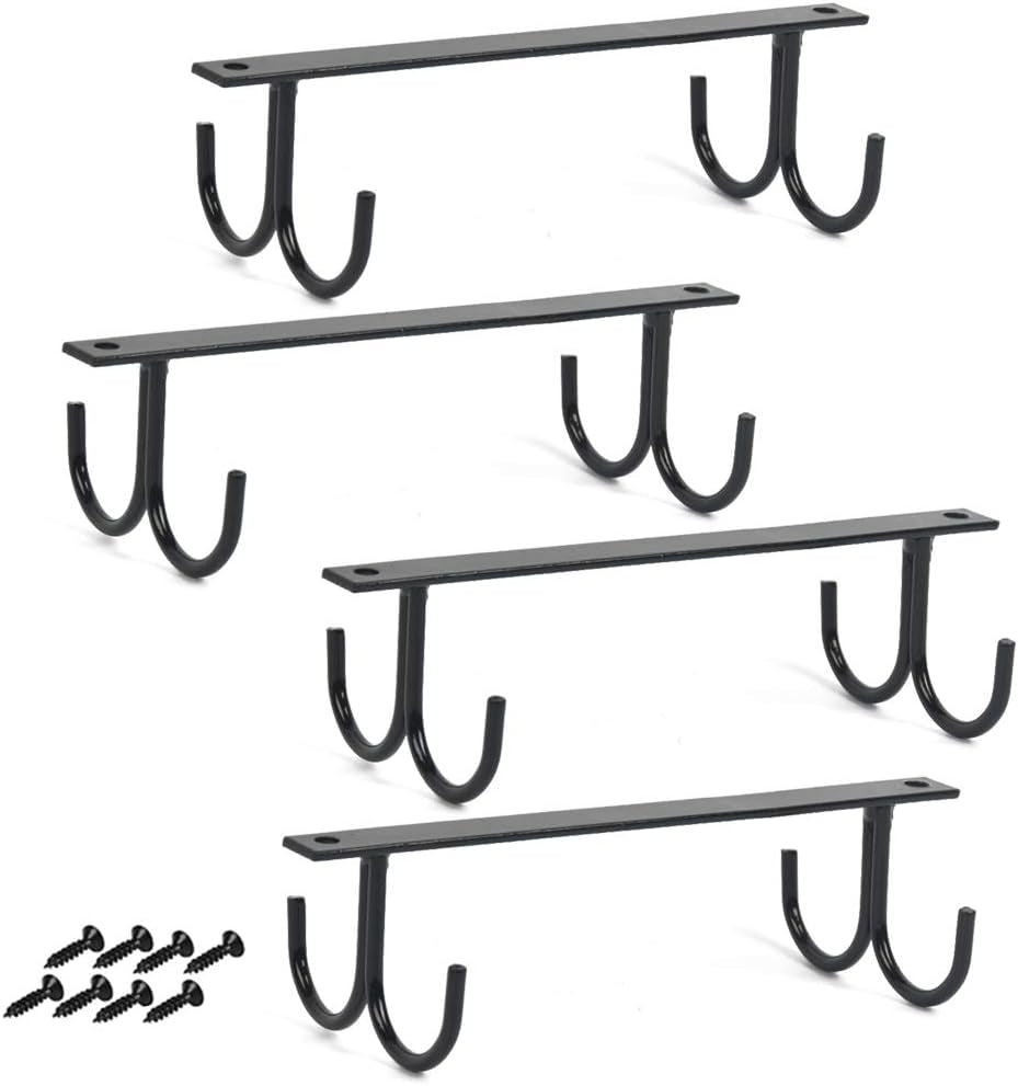 L 4 Pack Mugs Hooks under Cabinet Mug Rack, Coffee Cups Holder, Mugs Drying Racks, Mug Organizer Rack Cup Holder under Shelf 12 Hanging Hooks Rack for Mugs, Coffee Cups and Kitchen Utensils