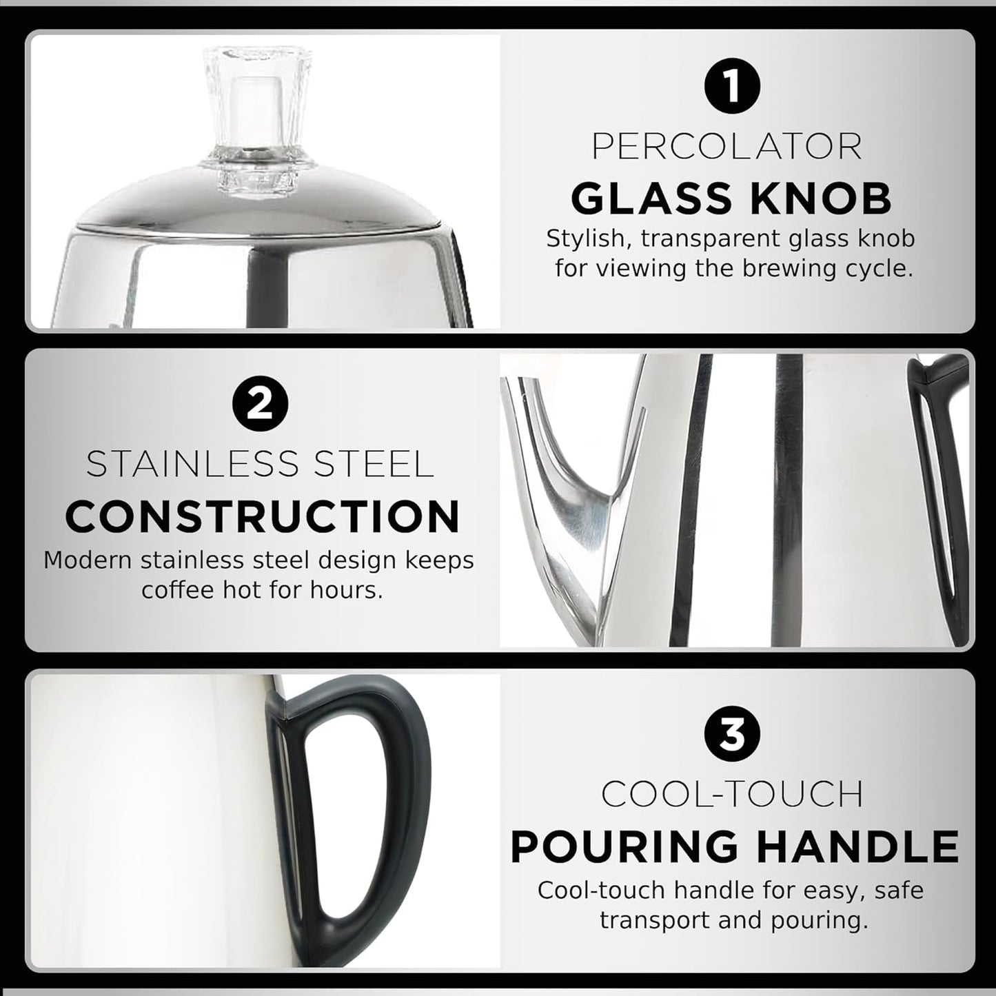 Percolator Coffee Pot Electric 10 Cup, Stainless Steel Coffee Maker, Coffee Perc