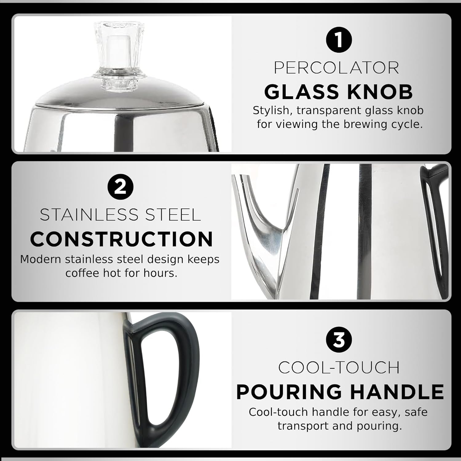 Percolator Coffee Pot Electric 10 Cup, Stainless Steel Coffee Maker, Coffee Perc