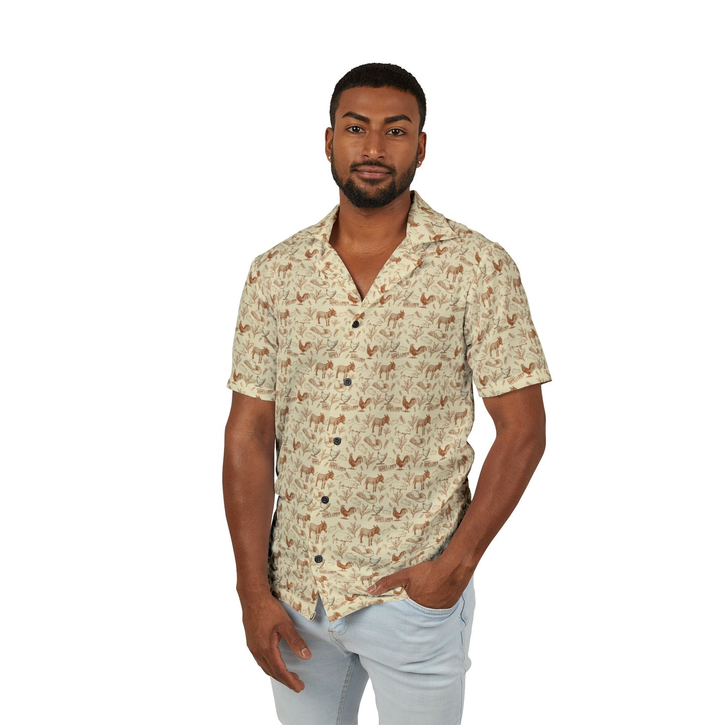 OG Linen Family Print Reunion Camp Shirt