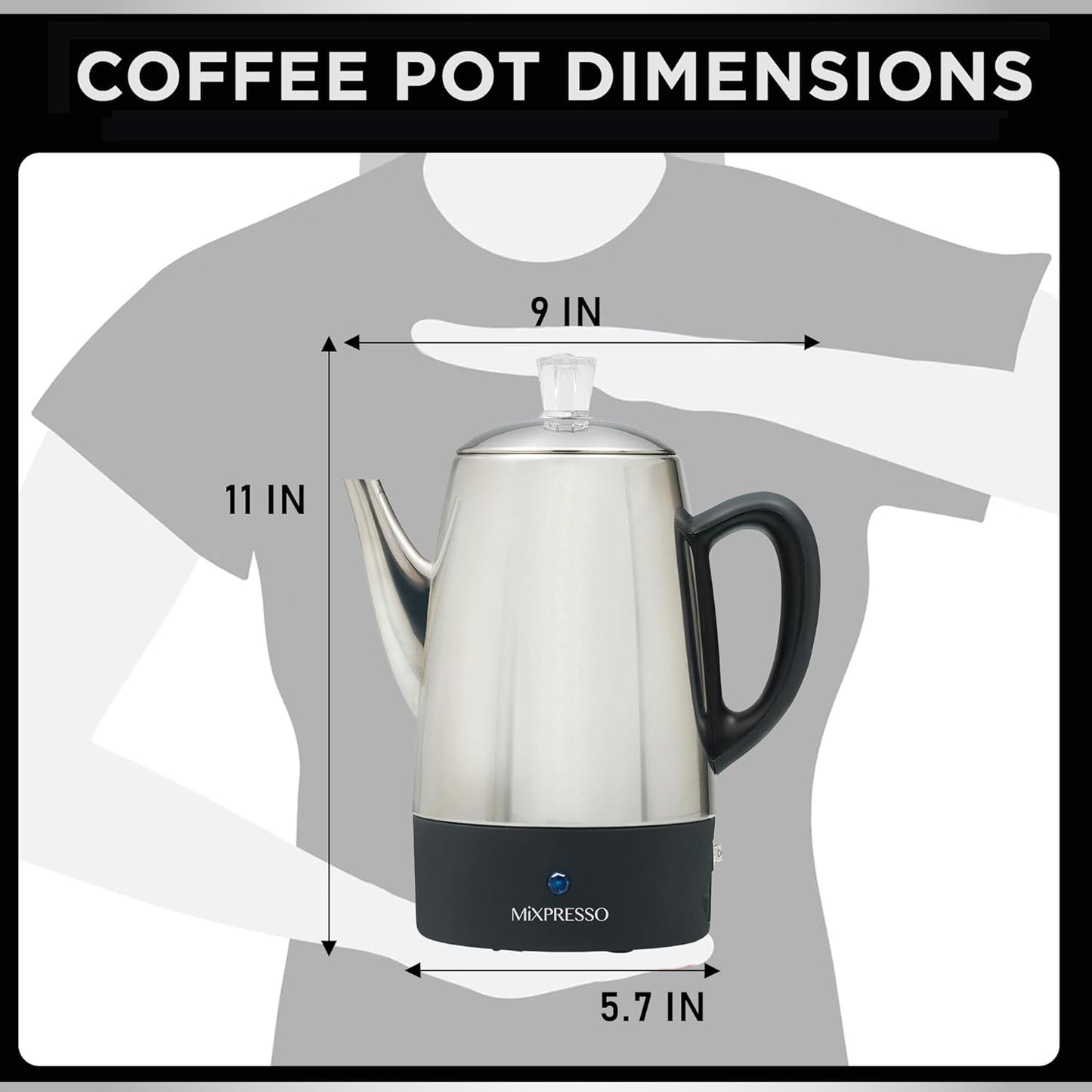 Percolator Coffee Pot Electric 10 Cup, Stainless Steel Coffee Maker, Coffee Perc