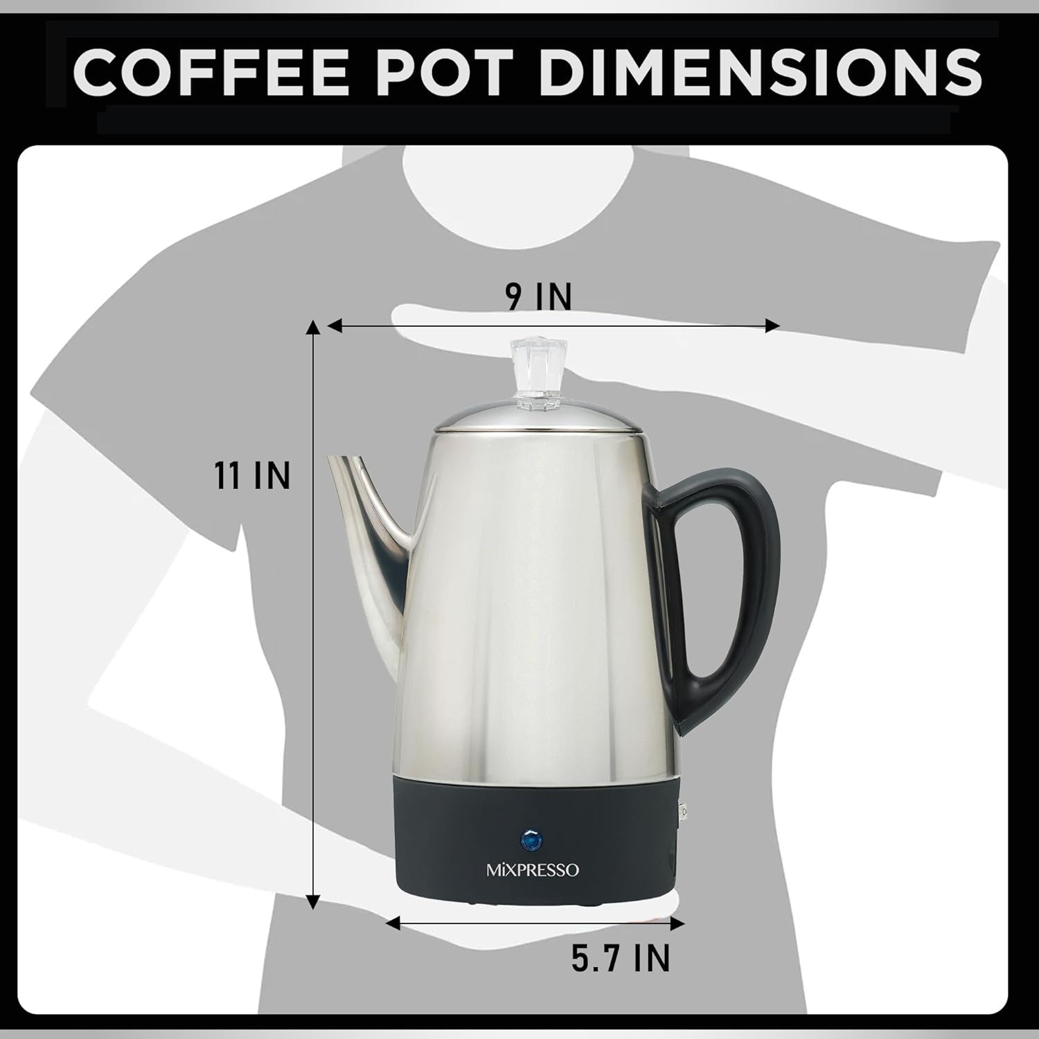 Percolator Coffee Pot Electric 10 Cup, Stainless Steel Coffee Maker, Coffee Perc