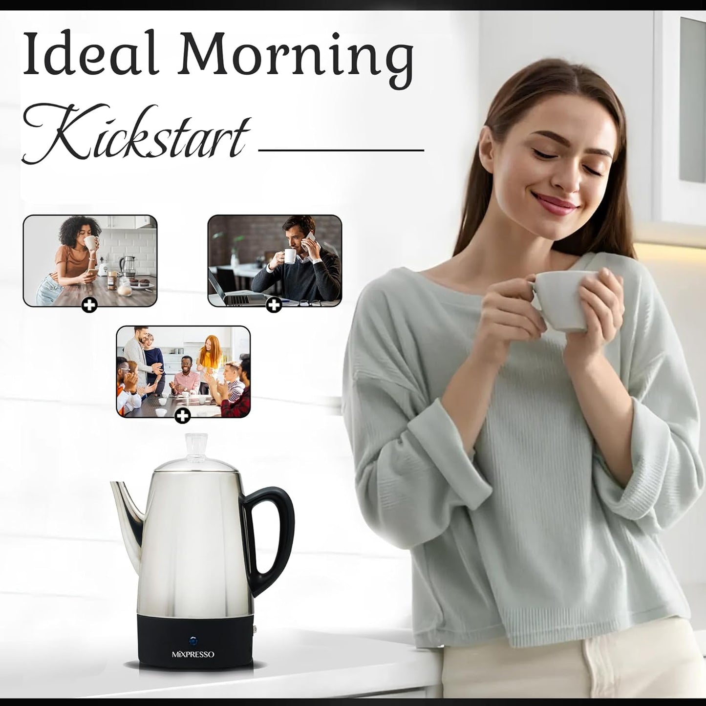 Percolator Coffee Pot Electric 10 Cup, Stainless Steel Coffee Maker, Coffee Perc