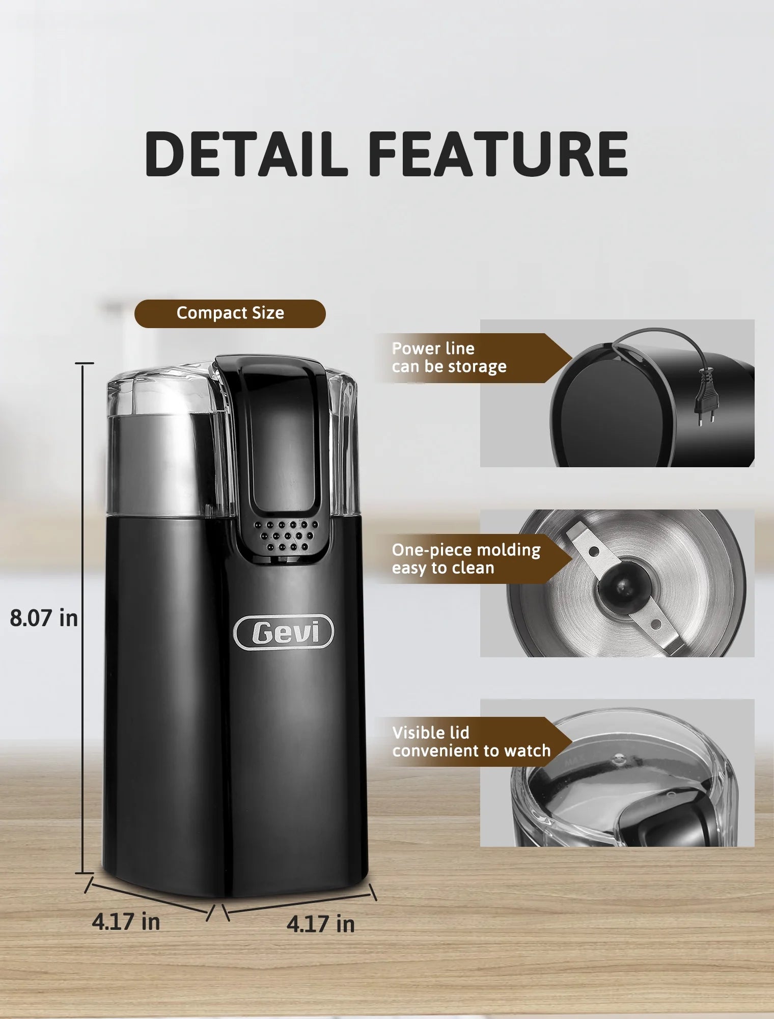 Electric Coffee Grinder and Spice Grinder with Stainless Steel Blades, Black