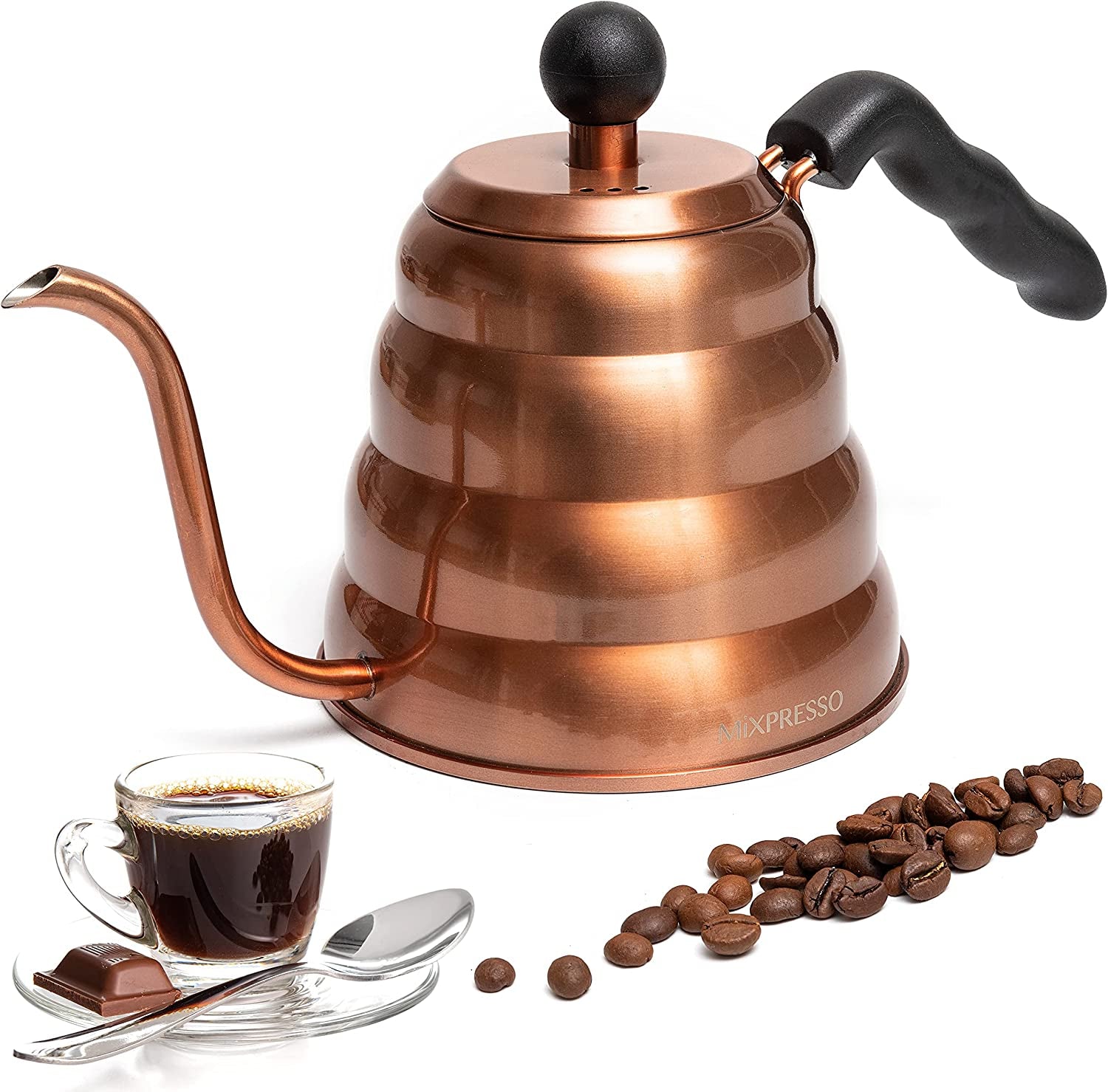 Gooseneck Pour over Coffee Kettle, Barista Pour Control Design for Coffee & Tea High-Grade Stainless Steel 1.2 Liter (40 Oz) Drip Coffee Induction Cooker, Copper Stovetop Kettle